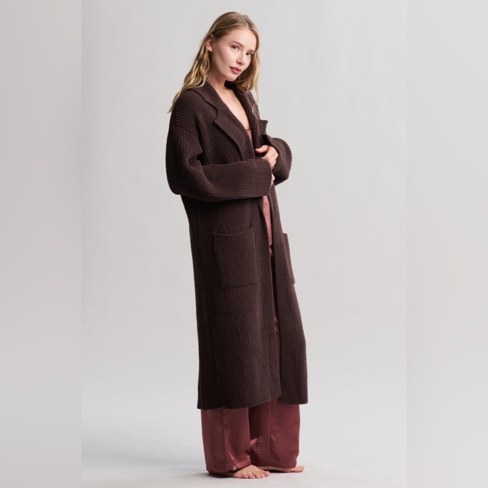NWT Barefoot Dreams CozyChic Cotton Rib Long Coat XS Umber Brown